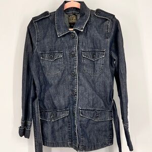 Lucky Brand No. 80318 100% Cotton Button Front Belted Denim Jacket M Utility
